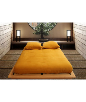 nycsuoani Lit futon en bois massif avec matelas, massif, naturel, avec tête  de lit et sommier à lattes, naturel (200 x 90 cm) : : Mode